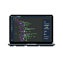 This pixel art piece features an open laptop displaying vibrant code on its screen, hinting at creativity and the digital world. The highlighted syntax and clean design create a focused and modern aesthetic.