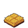 Isometric farm tiles with a golden haystack, green grass, brown soil, and a wooden barn.