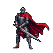 Warrior's Stance: Crimson Cape & Gleaming Sword