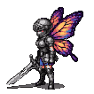 Pixel Art: pixie with butterfly wings holding sword - fighting stance a...