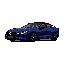 This pixel art image showcases a sleek, dark blue sports car in profile, its illuminated headlights hinting at power and modern elegance. The car's glossy finish and angular design are meticulously captured in a cool, muted palette, creating a sophisticated and slightly mysterious vibe.