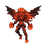 Fiery humanoid figure with fragmented orange and red wings, holding glowing orange orbs.