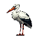 Pixel Art: evil stork is walking around and talking (64x64) (generated with AI by sandacz).