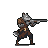 Wolf-headed character in brown attire aiming and firing a shotgun.