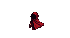 Crimson figure in blocky pixels, running left against a dark background.