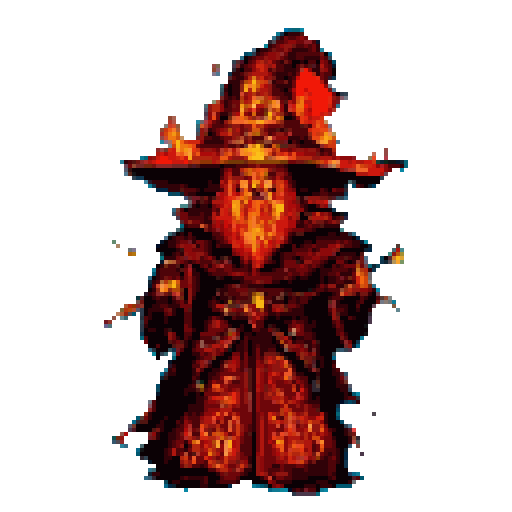 Pixel Art: fire wizard is walking (without_bg) (generated with AI by sandacz).
