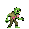 Pixel Art: set of cartoon green zombieswith pink guts