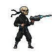 Pixel Art: character is shooting with laser gun