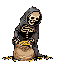 Pixel Art: skeleton is counting gold coins (generated with AI by pixie.haus).