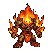 A fire elemental with a body of flickering flames and molten rock, arms raised in a powerful stance, with tendrils of fire lashing outwards.