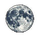 Full moon with detailed craters and maria against a slate gray background.