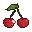 Cherries with stems and leaves, a strawberry, a cross-section of a pomegranate, and a slice of watermelon.