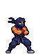 Ninja running right, wearing a dark blue mask and trousers with an orange top.