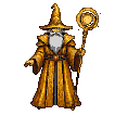Pixel Art: mage is walking right (generated with AI by sandacz).