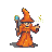 Orange-robed mage with a pointed hat and glowing staff, casting a spell with sparks from their hand.