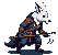 Lone figure in dark clothing and white animalistic mask moves stealthily under moonlight.