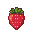 A pixelated strawberry, banana, green apple, grapes, and orange, subtly animated.