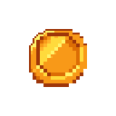 A single, pixelated golden coin tilted slightly against a solid brown-orange background.