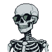 Pixel Art: cool anime skeleton portrait in sunglasses