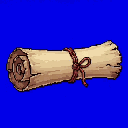This pixel art showcases an aged, tightly rolled scroll, secured with a reddish-brown cord, suggesting a hidden message or ancient knowledge. The weathered parchment and simple design evoke a sense of historical mystery, perfect for a fantasy game or quest.