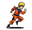 Naruto Uzumaki running forward in an orange jumpsuit and blue scarf.