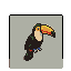 Isometric pixel art toucan, scarlet macaw, tree frog, iguana, and monkey.