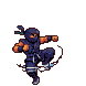 Ninja in mid-air performing a spinning kick with red motion trails.