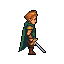 A pixelated warrior stands ready, his earthy tones and neutral stance evoking a classic fantasy vibe reminiscent of retro RPGs. The character's simple design and muted colors suggest a moment of calm amidst an ongoing adventure.