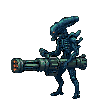 Pixel Art: alien is shooting with rocket launcher