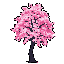 Pixel Art: A towering cherry blossom tree in full bloom, with lush branches heavy with clusters of pale pink blossoms. Delicate cherry petals gently falling and swirling in the soft breeze, some floating mid-air, others carpeting the ground below. (generated with AI by Galrielle Chimera).