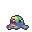 A small, amorphous blob of iridescent slime shimmering with a metallic sheen, displaying a spectrum of emerald green, sunny yellow, deep blues, and soft purples. Pixelated tendrils extend outwards.