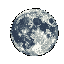A detailed, pixelated full moon with visible craters and surface textures against a dark grey background.