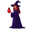 A mystical witch, cloaked in deep purple, conjures a shimmering crimson potion that dances with ethereal vapor. The air crackles with latent magic as she presents her potent, glowing brew.