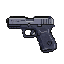 A rotating Glock 19 pistol with a metallic slide and textured grip on a transparent background.