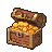 An open treasure chest overflowing with gold coins, a gold bar, a jeweled crown, and a burlap sack with a dollar sign.
