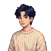 Young man with dark hair and a cream sweater waves hello.