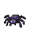 A small, dark purple spider with eight spindly legs crawls across a textured surface.