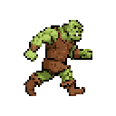A pixelated orc strides forward, its hunched posture and prominent tusks conveying a sense of rugged menace. The earthy color palette and simplified style highlight this creature's primal nature.