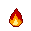 A flickering flame with a core of bright yellow transitioning to orange and red tips, rendered in a blocky pixel art style.