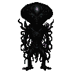 A shadowy alien with a bulbous head, skeletal frame, and writhing tentacles.