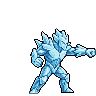 An ice elemental in a dynamic punching pose, its body composed of jagged blue ice shards.