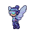 Whimsical pixie with ethereal wings and futuristic goggles, poised for flight in blue and purple attire.