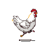 White chicken walking, side view, animated pixel art.