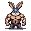 This pixel art image features a muscular, anthropomorphic rabbit with a sly smile and a diamond-like mark on its forehead. The character's exaggerated physique and confident pose create a unique blend of power and whimsy.