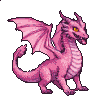 A bubblegum-pink dragon with amber eyes and partially unfurled wings.