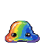 A cheerful, amorphous blob of rainbow-colored slime with two simple black eyes, shimmering and undulating with a gentle, playful rhythm.