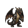 A pixelated dragon with dark grey scales and a tan underbelly stands with wings unfurled.