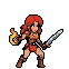 Pixel Art: character with sword walks and casts fireballs