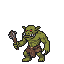 Green-skinned orc with tusks, mid-swing with a crude club.