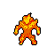 A fire elemental with a dynamic swirl of oranges and yellows mid-punch, its right arm thrust forward.